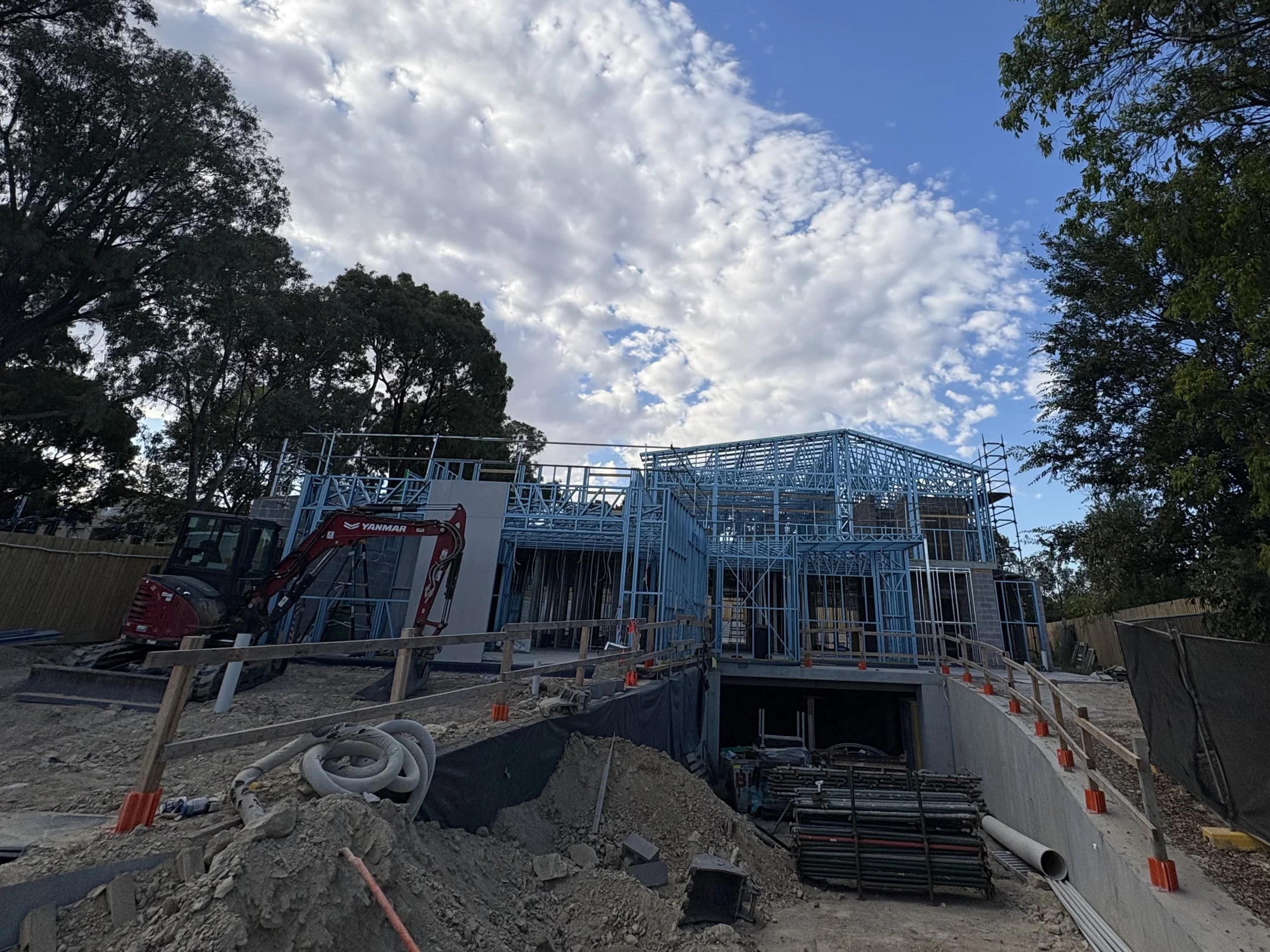 Steel frame structure at frame stage of a new commercial build in Melbourne, prior to cladding and internal linings