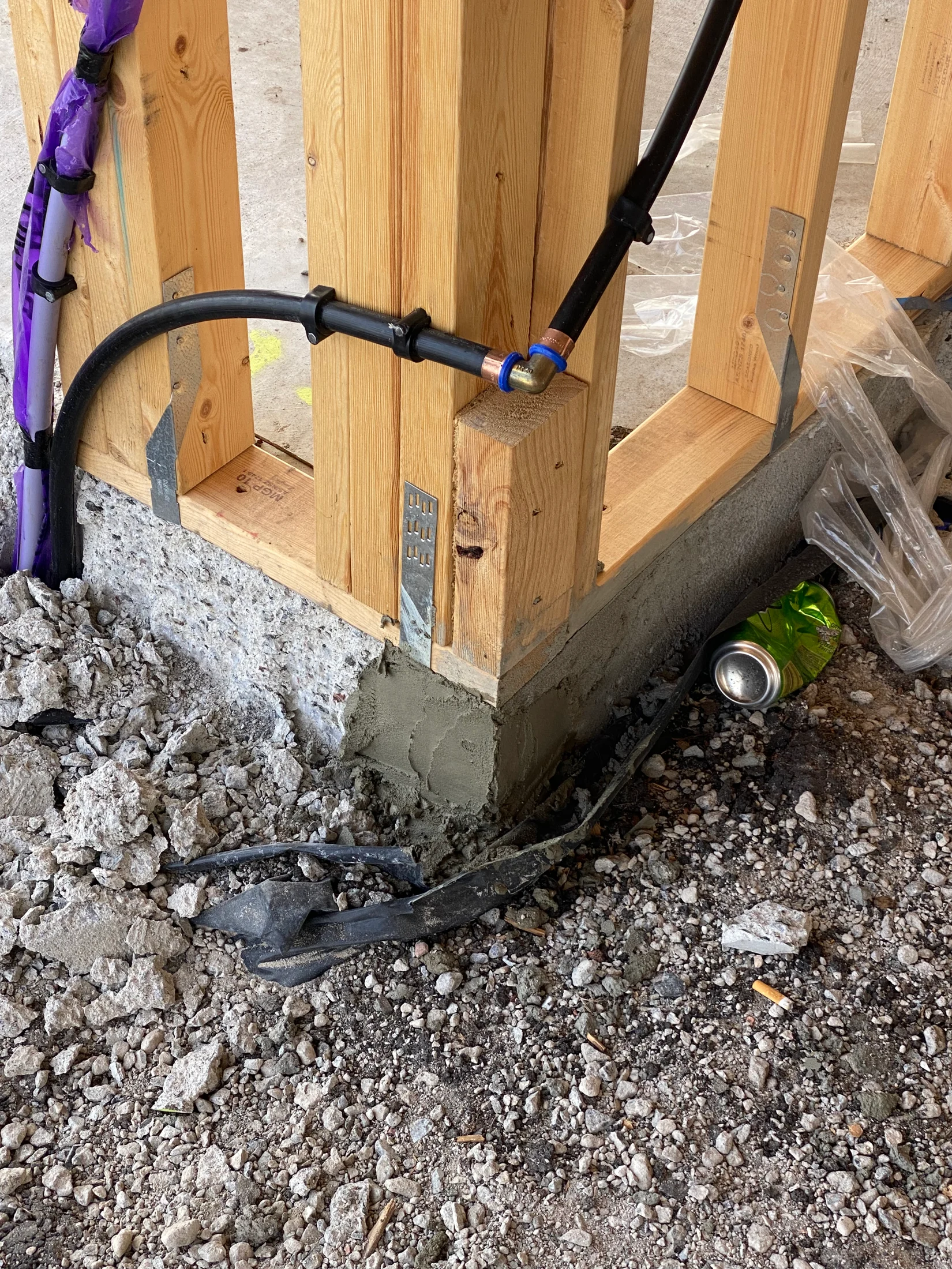 A new build with water pipes in the cavity and the slab overhang repaired.